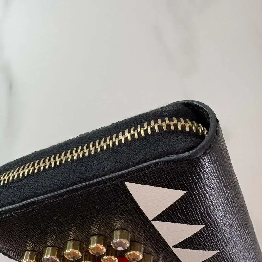 Fendi Monster Eyes Zip-Around Continental Wallet in Black Leather with Studs